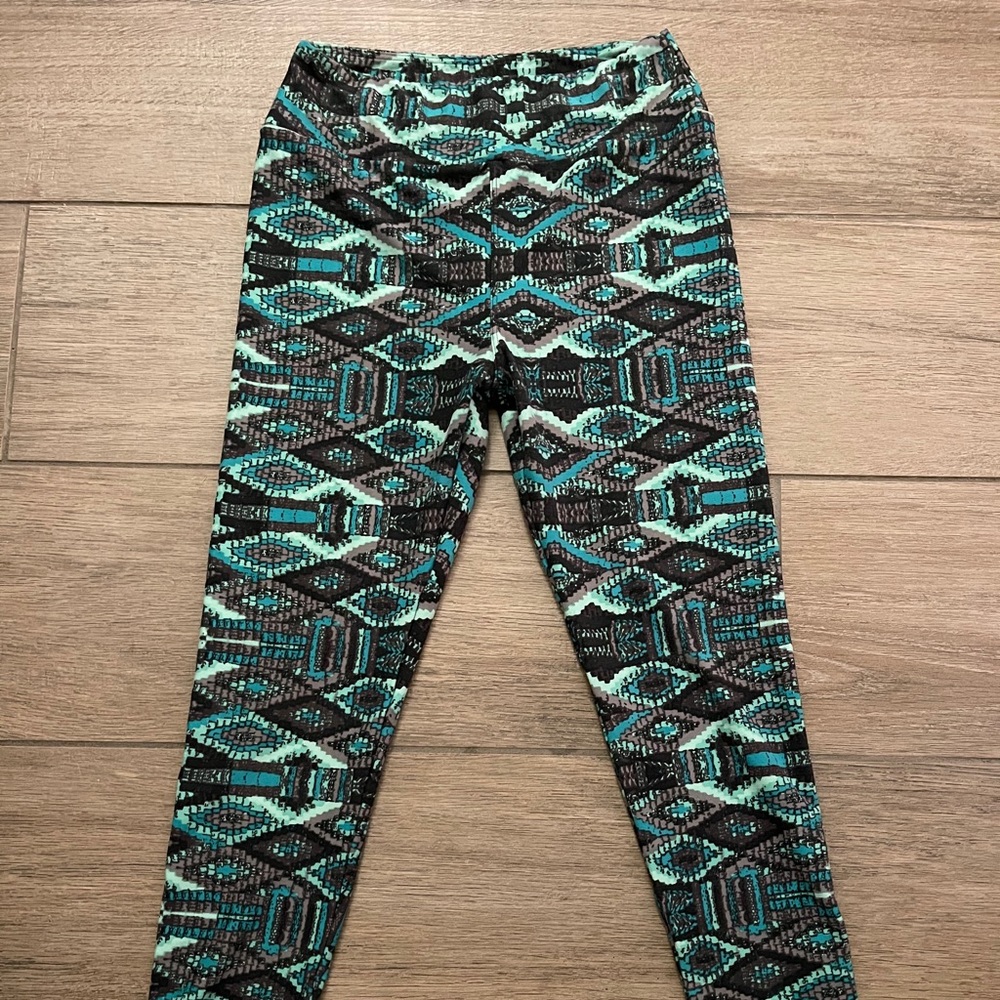 LuLaRoe Leggings - Green Black and Teal Tribal Print